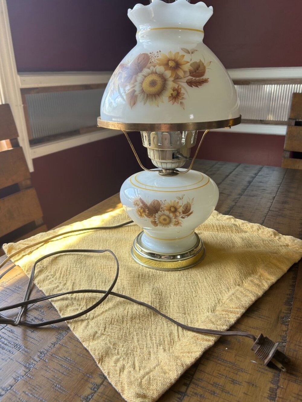 Vintage  yellow Floral milk  glass " Gone With the Wind " style Hurricane Parlor